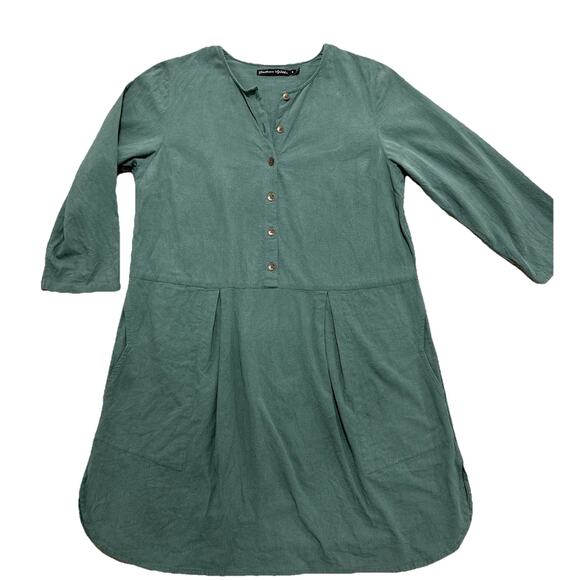 GUDRUN SJODEN Green Organic Cotton Button Down Long Sleeve Dress Sz S - Picture 1 of 10